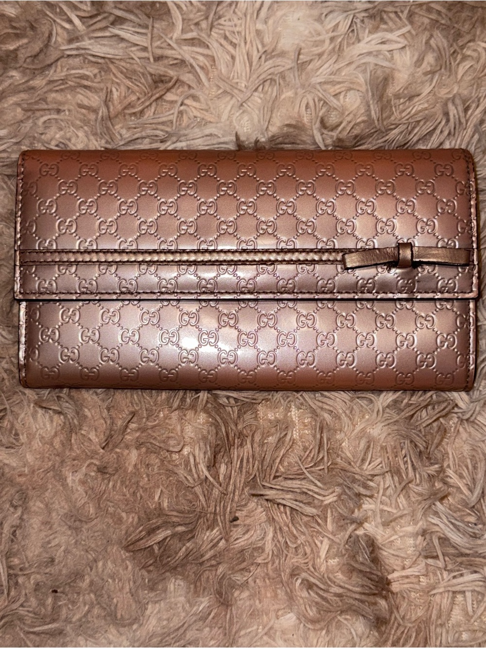 AUTHENTIC GUCCI METALLIC MICROGUCCISSIMA BOW CONTINENTAL WALLET W/ COA